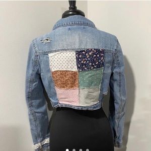 Upcycled Love Culture Cropped Jean Jacket.